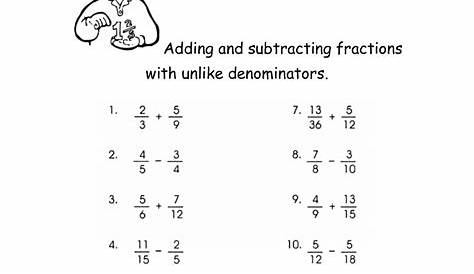Addition And Subtraction With Unlike Denominators Worksheets