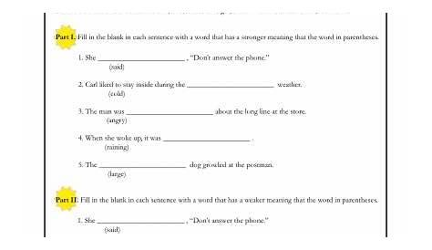 Shades Of Meaning Worksheets | 99Worksheets
