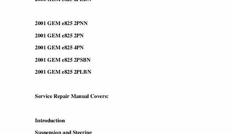 Gem E825 Manual / Parts Catalog Gem Models Gem E825 2 Passenger Narrow