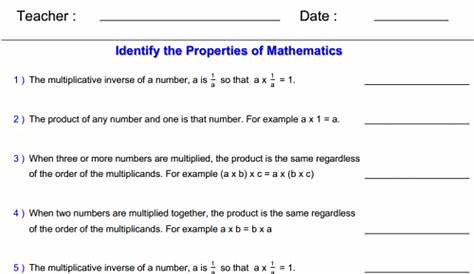 properties of operations worksheets