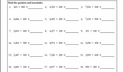 division with remainder worksheets