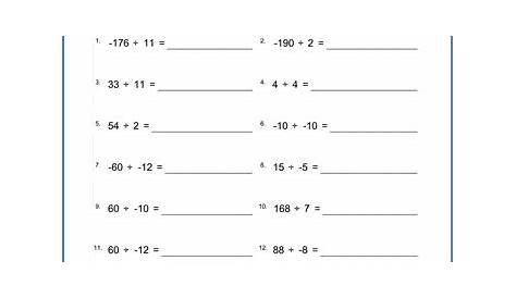 division integers worksheet