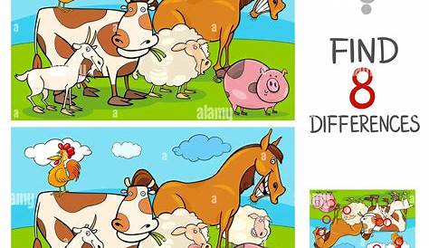 Cartoon Illustration of Finding Differences Between Two Pictures