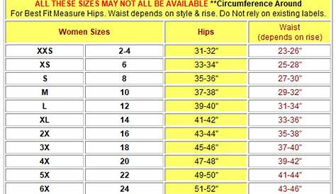 cintas women's pants size chart