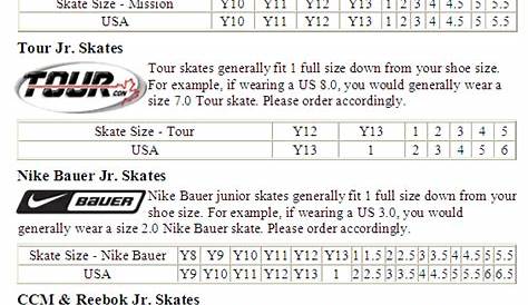 roller hockey skate size chart