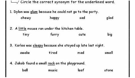 Synonyms Worksheet for 2nd - 4th Grade | Lesson Planet