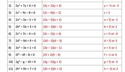 quadratic formula worksheets with answers