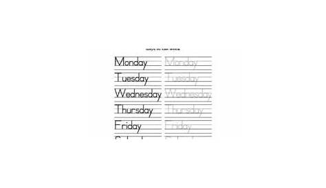 Days of the Week: tracing Worksheet for 1st - 3rd Grade | Lesson Planet