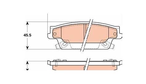 the front brake pads are shown with measurements