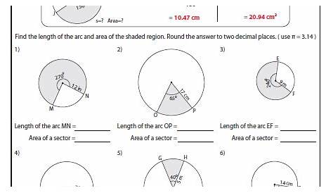 Area Of A Sector Of A Circle Worksheet The Best Worksheets Image | Free