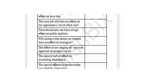 affect vs effect worksheet with answers