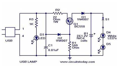 USB LED Lamp Circuit using 5 Volts Using BC558 Transitor