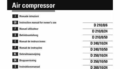 STANLEY D 210/8/6 AIR COMPRESSOR INSTRUCTION MANUAL FOR OWNER'S USE