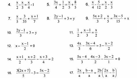 Linear Equations With Fractions Worksheets