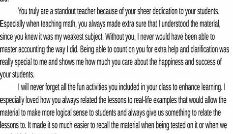 teacher appreciation letter sample