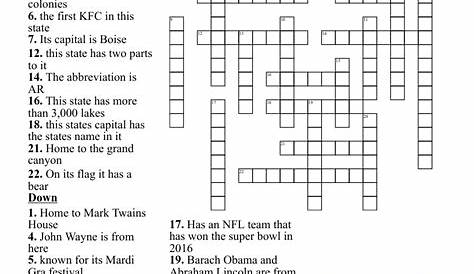 states crossword puzzle printable