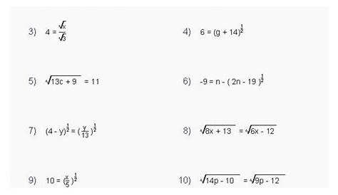 solving square root equations worksheets