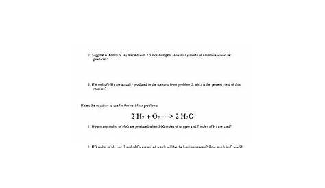 limiting reagent and percent yield worksheet