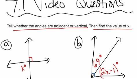 7.1 adjacent and vertical angles | Math, geometry, angles, Middle