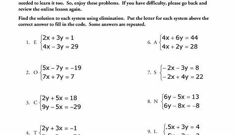 solving systems of equations algebraically worksheets
