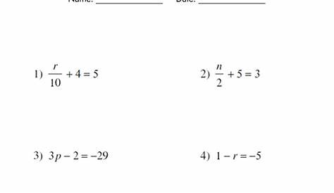 Solving One Step Addition And Subtraction Equations Worksheet Pdf