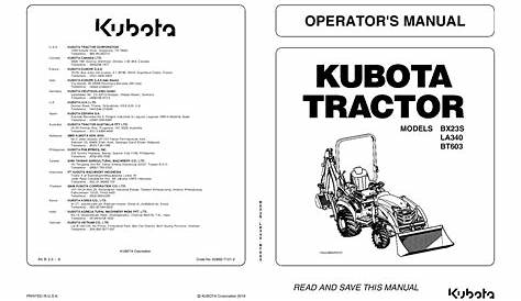 Kubota BX23S LA340 BT603 Operation manual PDF Download - Service manual