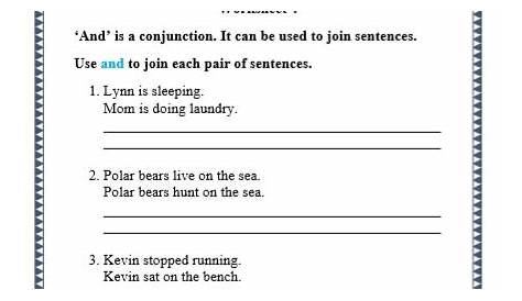 Grade 1 Grammar: Conjunctions using 'and' printable worksheets - Lets