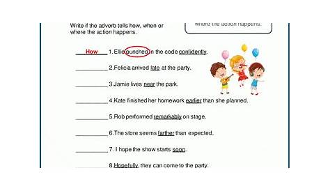 Adverb worksheets on how, when and where | K5 Learning