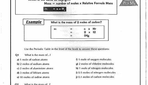 Worksheet on Calculating Moles and Masses for IGCSE