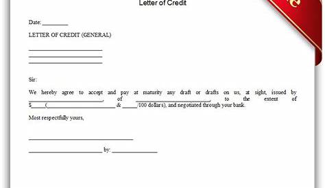 Free Printable Letter Of Credit Form (GENERIC)
