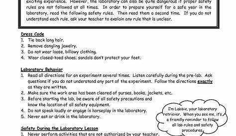 safety lab rules worksheets