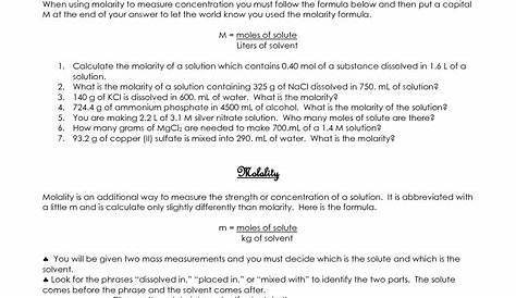 7 Best Images of Molarity Worksheet With Answers - Molality and