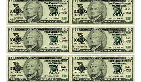 Ten Dollar Bill Play Money Template Download Printable PDF | Templateroller