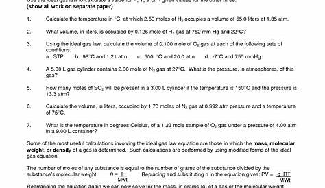 ideal gas law worksheet answers