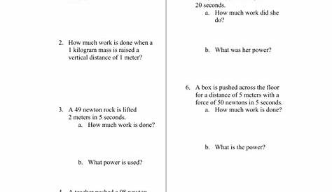 work and power worksheet answer key