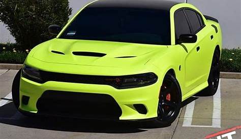 Dodge Charger wrapped in 3M Satin Neon Fluorescent Yellow vinyl - Vinyl