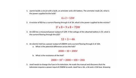 Electrical Power Worksheet with Answers | Teaching Resources