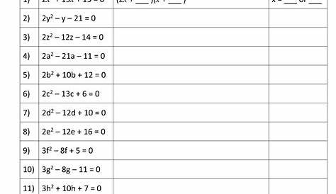 quadratic formula worksheets answer key