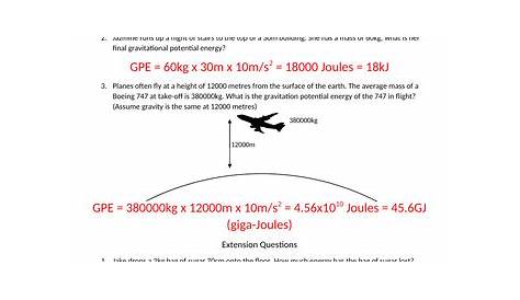 gravitational potential energy worksheets answers