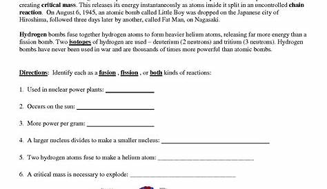 nuclear chemistry worksheet answer key