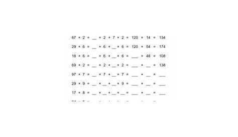 Distributive Property, Multiplication, A Worksheet for 4th - 5th Grade