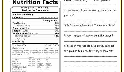 reading a food label worksheets