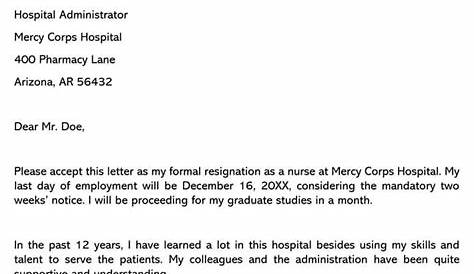 registered nurse resignation letter sample