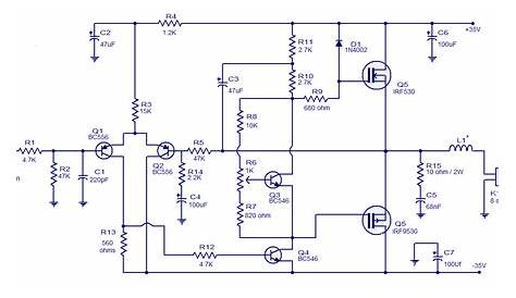 50 Watts Mosfet Audio Amplifier ~Circuit diagram
