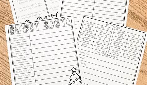 secret santa list printable short and simple