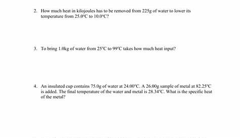 Specific Heat and Heat Capacity Worksheet