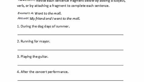 identifying sentence fragments practice a worksheets 1 answer key