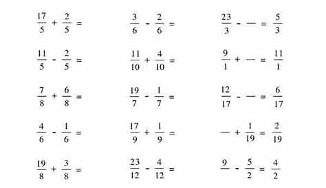Addition and subtraction of fraction worksheet pdf: Grade 6 Addition