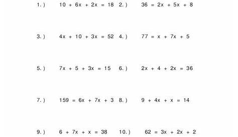 Solving Equations (combine like terms) Worksheet for 5th - 8th Grade