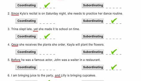 Identify Conjunctions As Coordinating Or Subordinating Worksheet 1